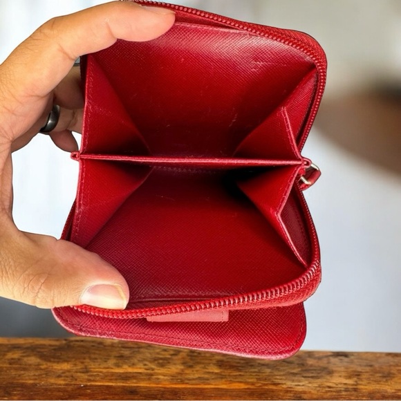 Prada Red Nylon & Saffiano Leather Zip Compact Wallet - Picture 8 of 10